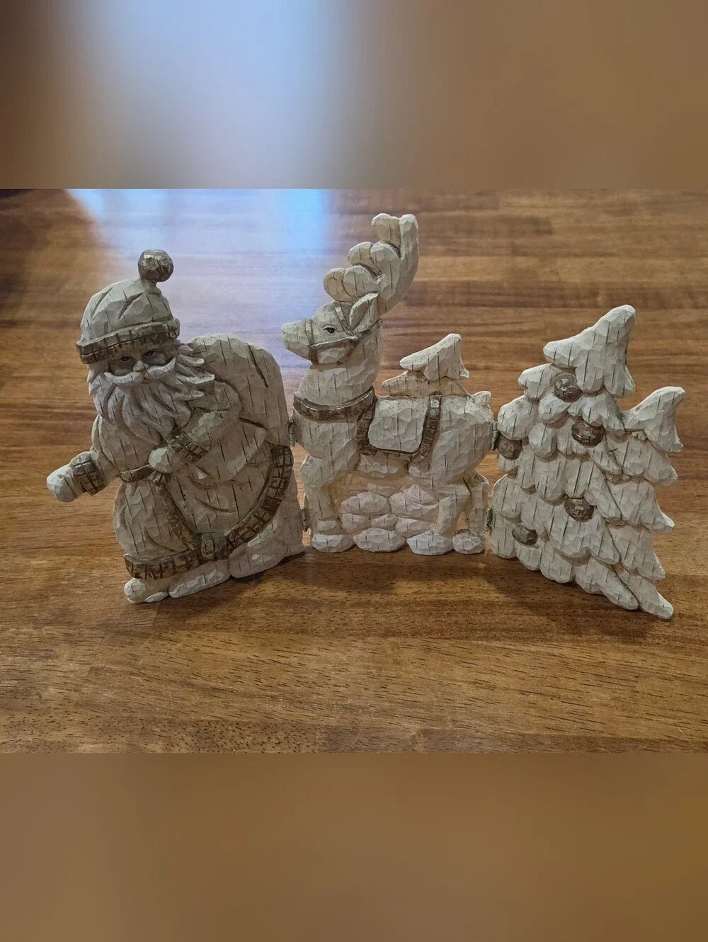 Rustic White Santa, Reindeer & Tree Holiday Figurine Set